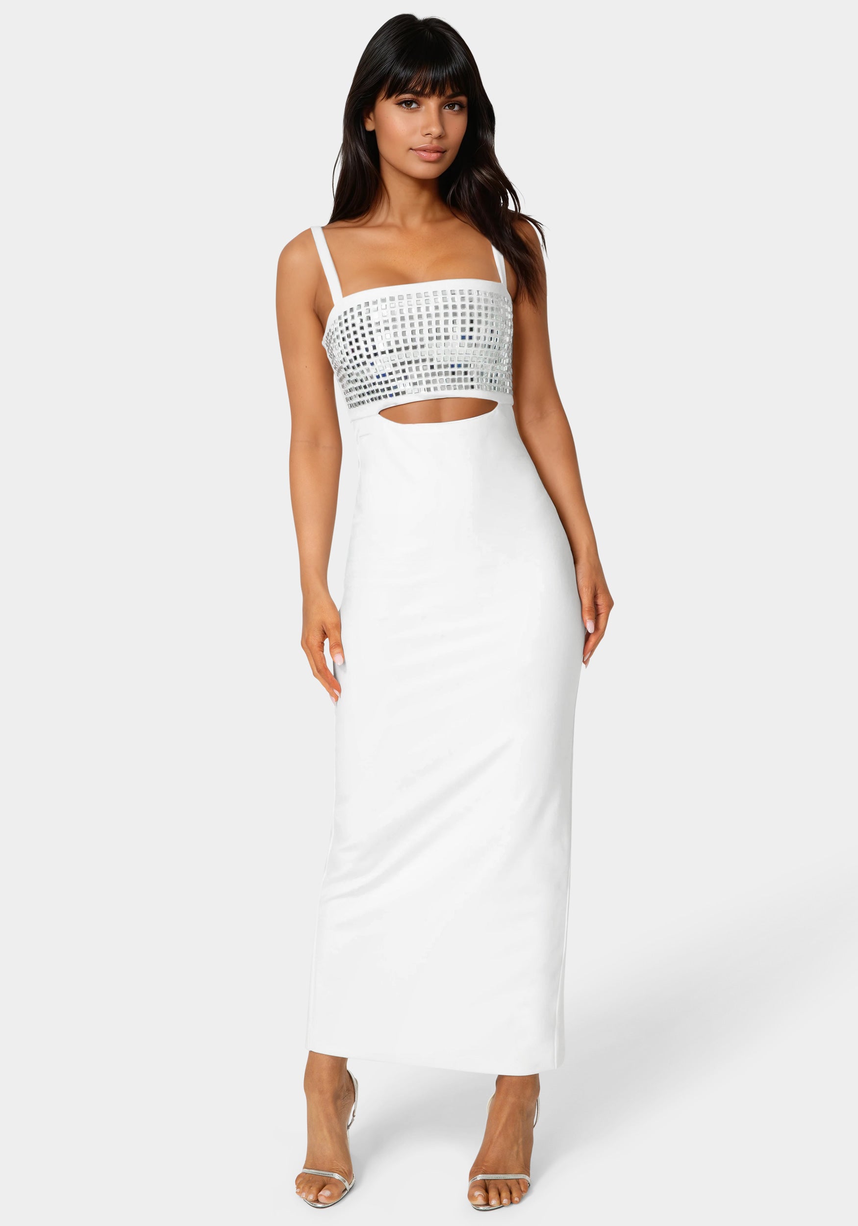 column maxi dress Elliatt Lorna in Silver Youll radiate with a muse Bebe Women's Embellished Strapless Column