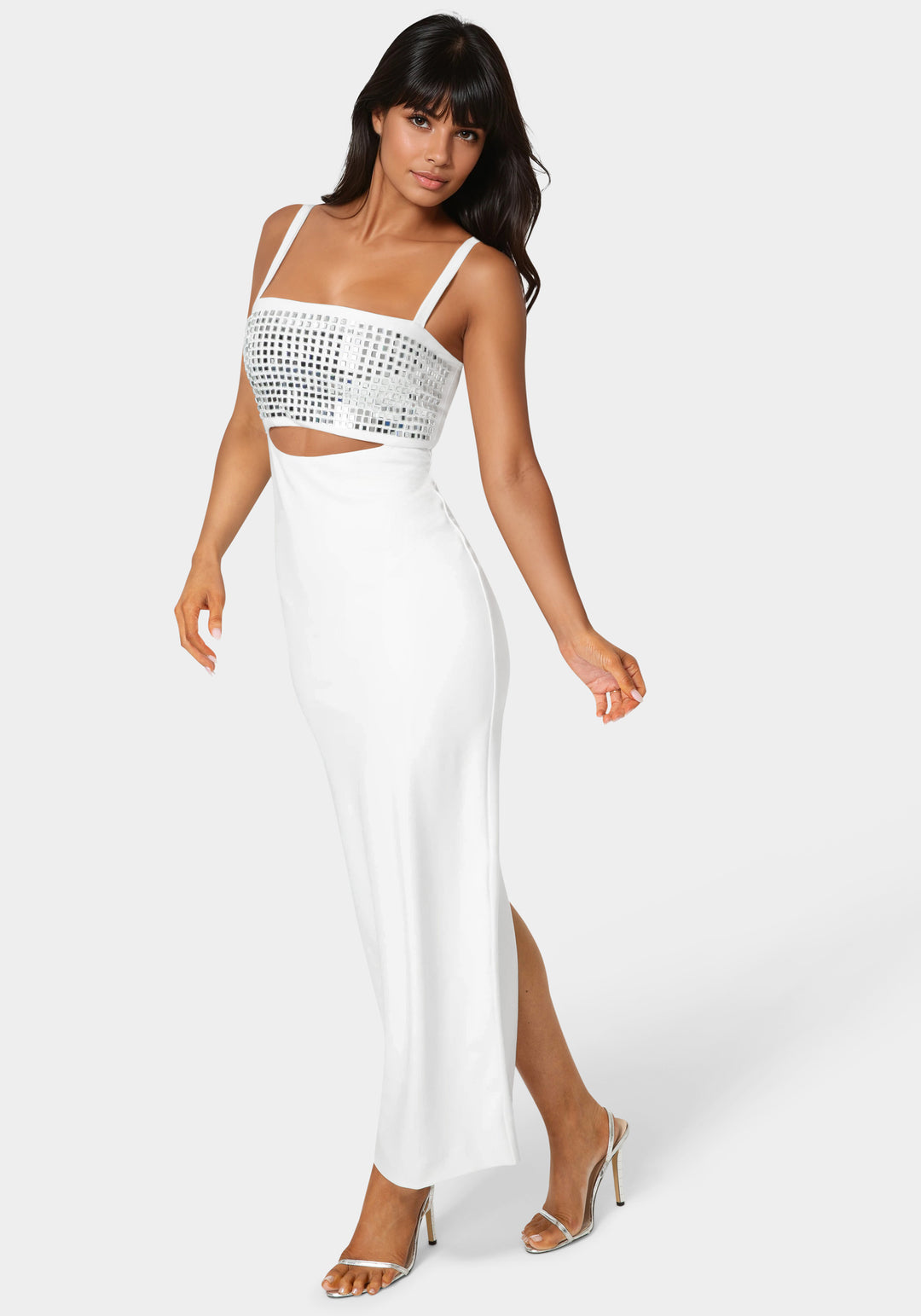 Side View-Embellished Strapless Column Maxi Dress-Ivory