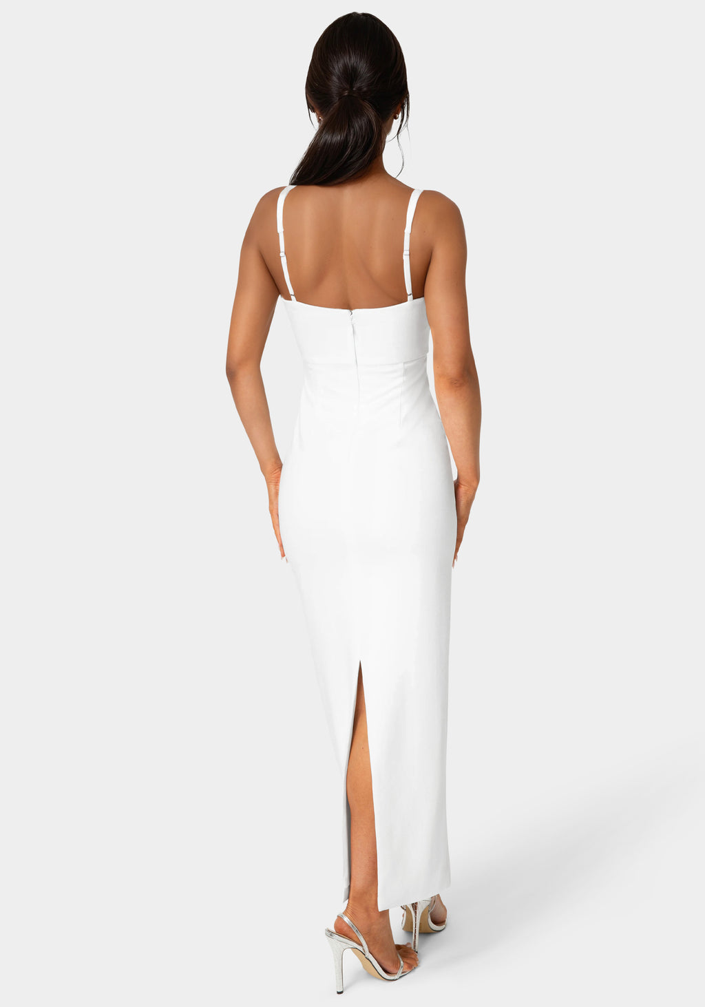 Back View-Embellished Strapless Column Maxi Dress-Ivory