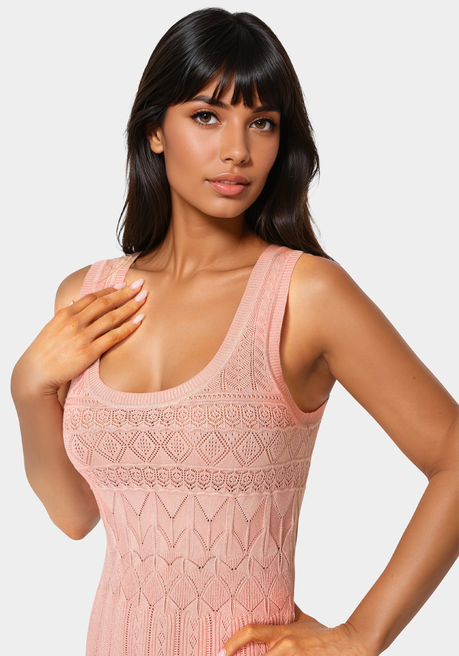 Other View-Sleeveless Fit and Flare Pointelle Mini Dress-Rose