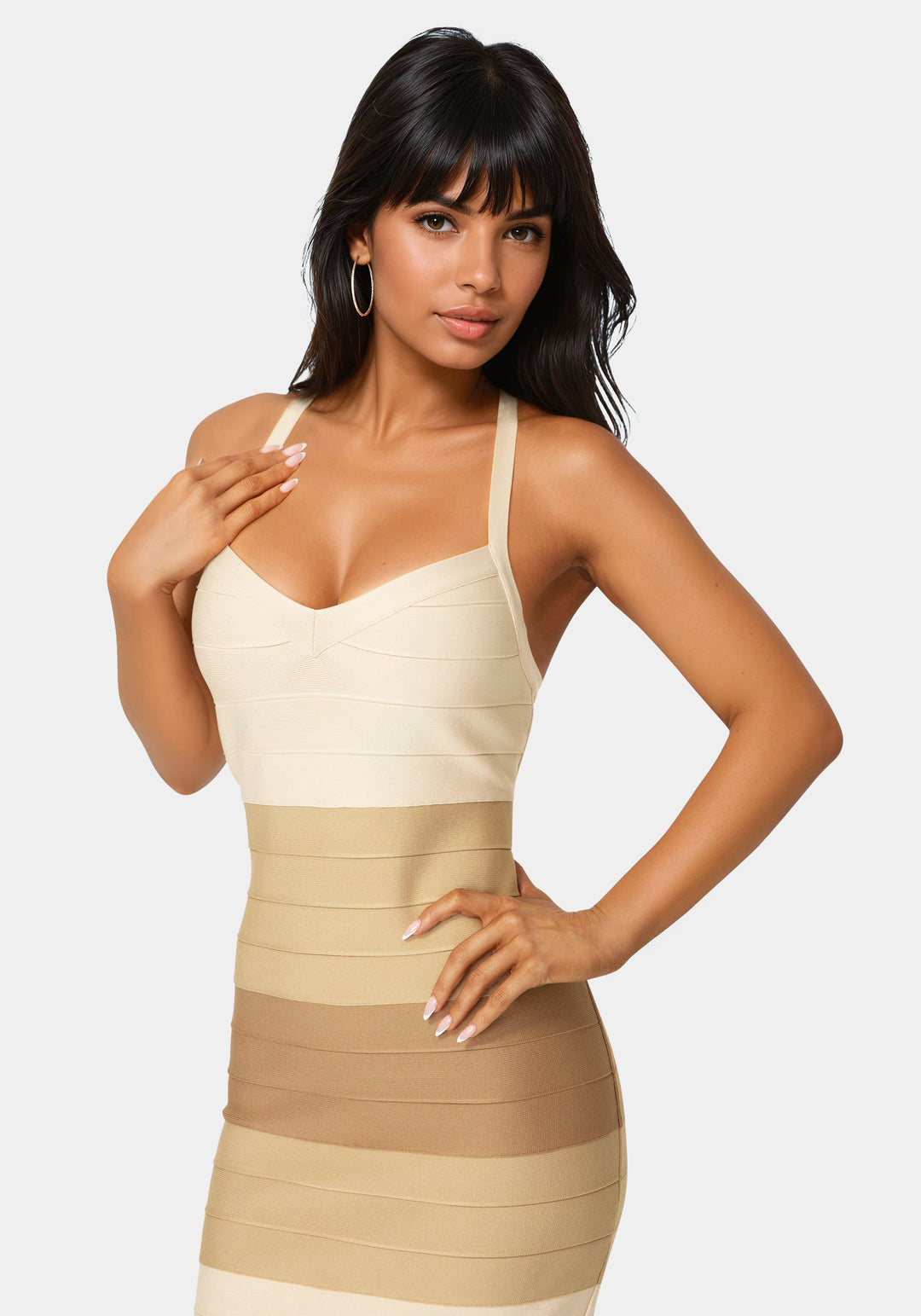 Other View-ColorBlock Bandage Midi Dress-BROWN MULTI