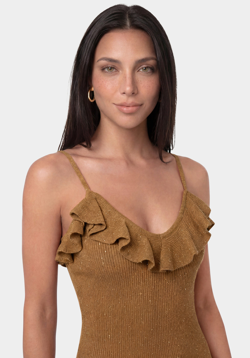 Other View - Sequin Crochet Ruffle Neck Maxi Dress