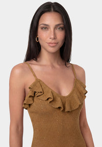 Other View - Sequin Crochet Ruffle Neck Maxi Dress