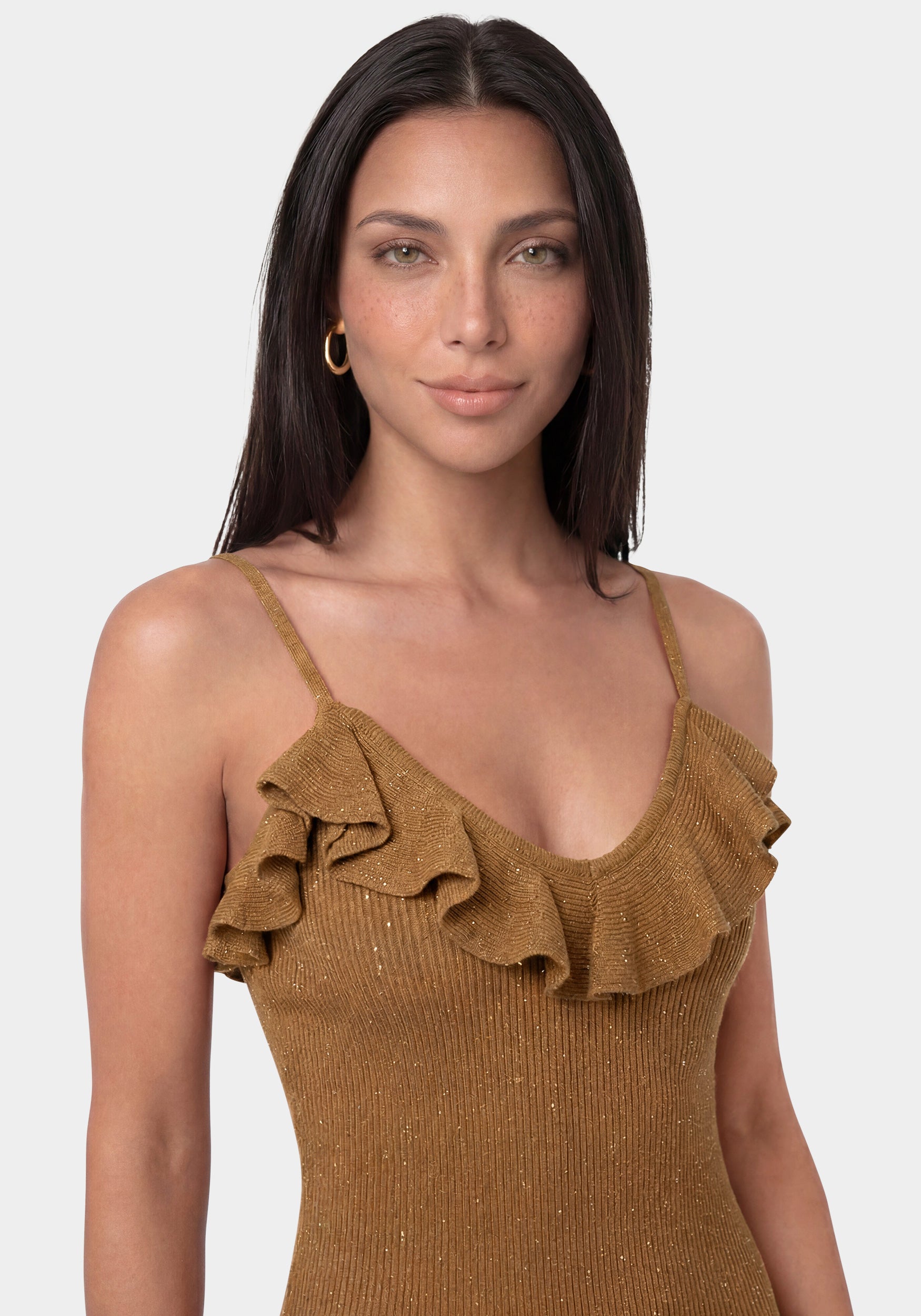 Other View - Sequin Crochet Ruffle Neck Maxi Dress