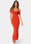 Sequin Crochet Ruffle Neck Gown