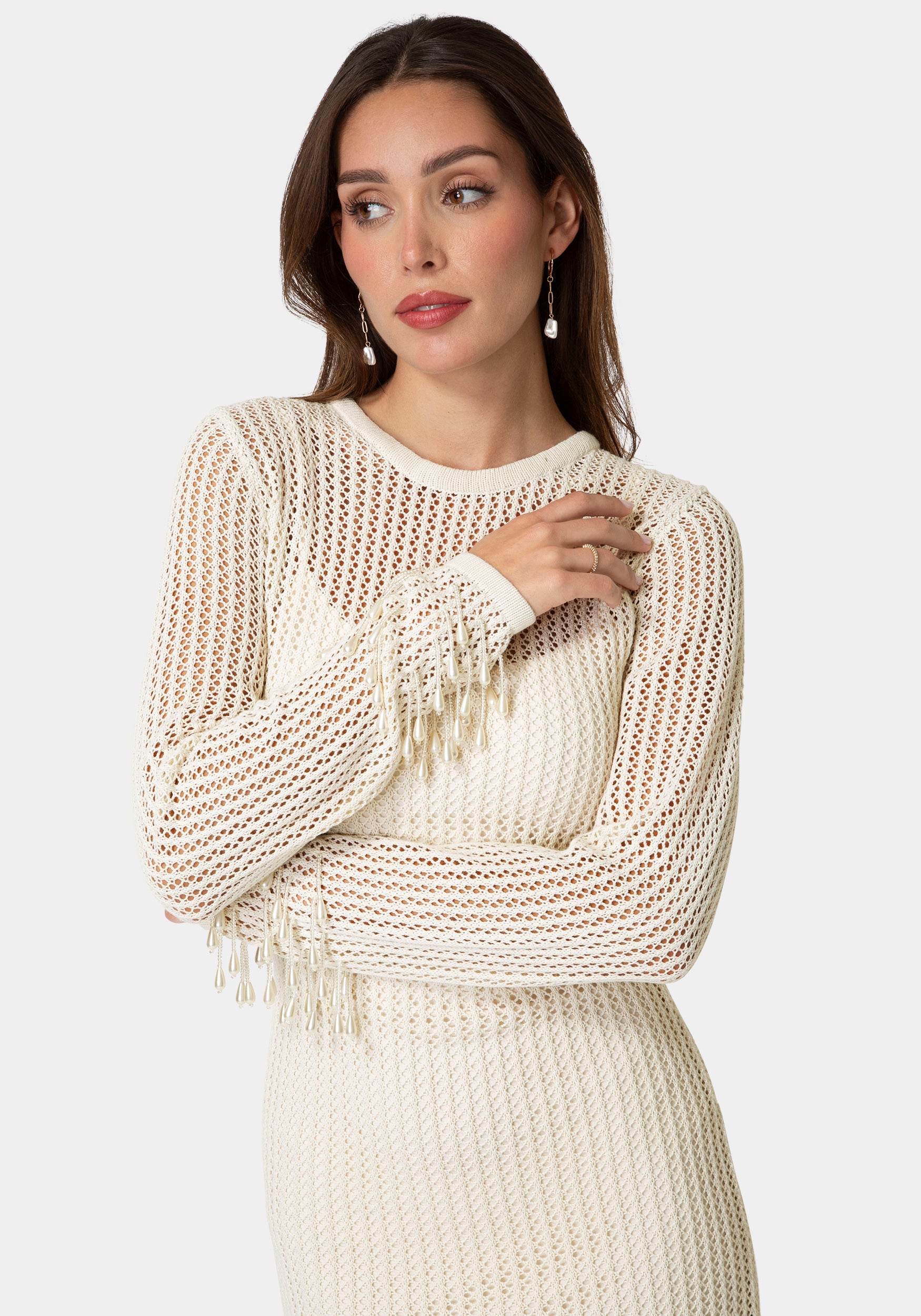 beaded crochet mini dress Miracle Beaded Crochet Mini Dress