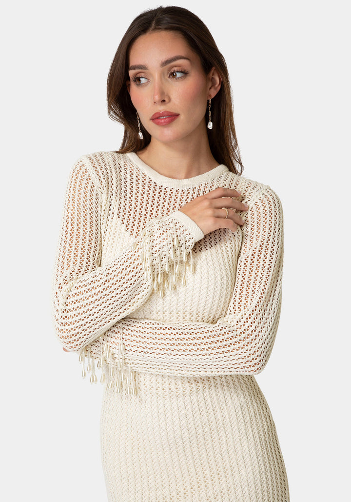 Other View-Pearl Embellished Crochet Mini Dress-Shell