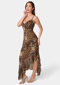 Side View-Ruffle Chiffon Midi Dress-Leopard