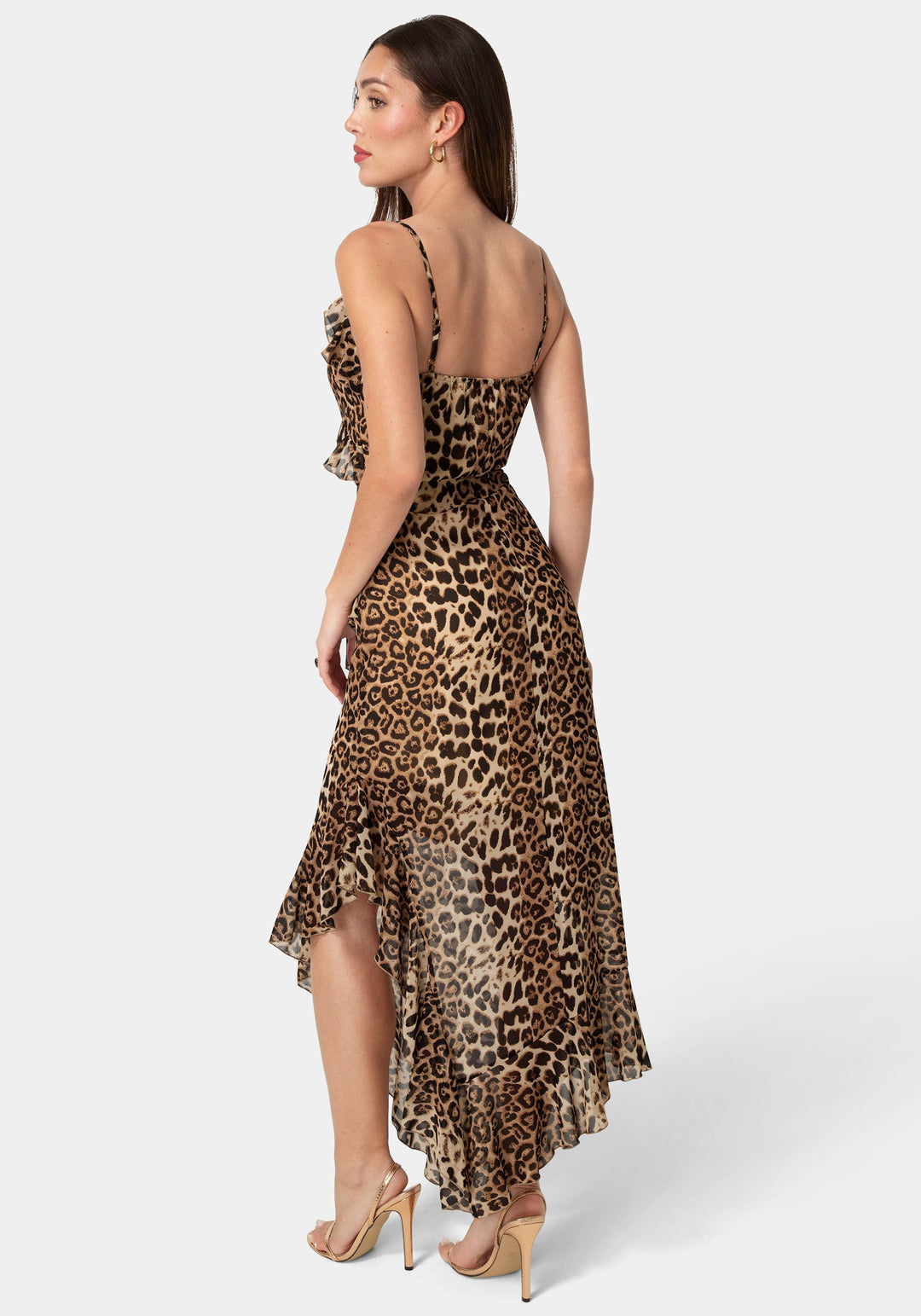 Back View-Ruffle Chiffon Midi Dress-Leopard