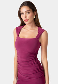 Other View-Square Neck High Slit Midi Dress-MAGENTA