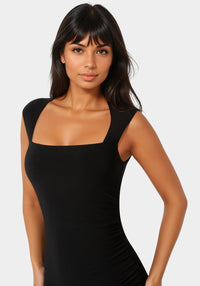 Other View-Square Neck High Slit Midi Dress-Black