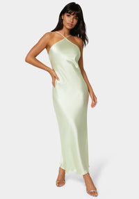 Front View-Halter Neck Satin Gown-Heather Sage
