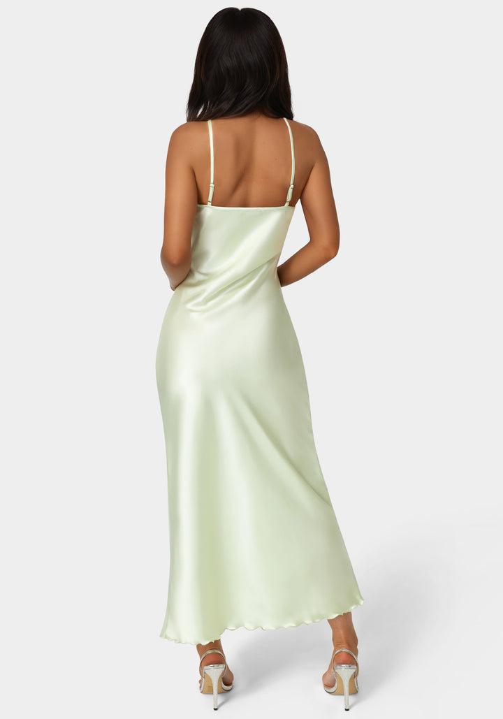 Back View-Halter Neck Satin Gown-Heather Sage