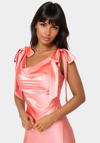 Other View-Bow Strap Satin Midi Dress-CORAL