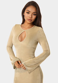 Other View-Long Sleeve Open Neck Slinky Maxi Dress-Nude