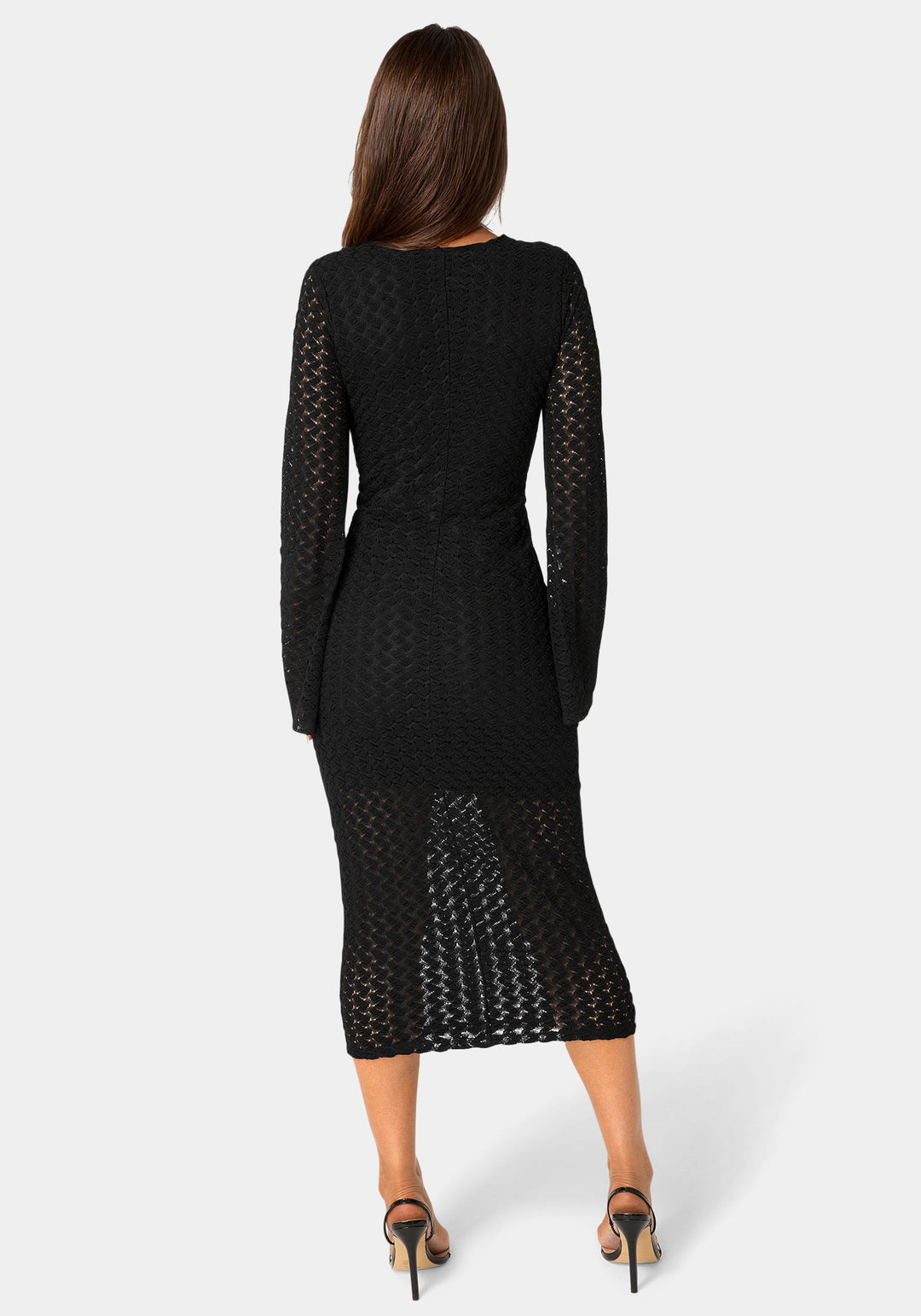 Bebe Women's Long Sleeve Cut Out Crochet Maxi Dress - Black Bebe Women's Long Sleeve Cut Out Crochet Maxi Dress - Black