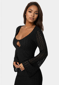 Other View-Long Sleeve Cutout Crochet Maxi Dress-BLACK