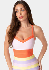 Other View-Colorful Striped Bandage Midi Dress-Pink Multi