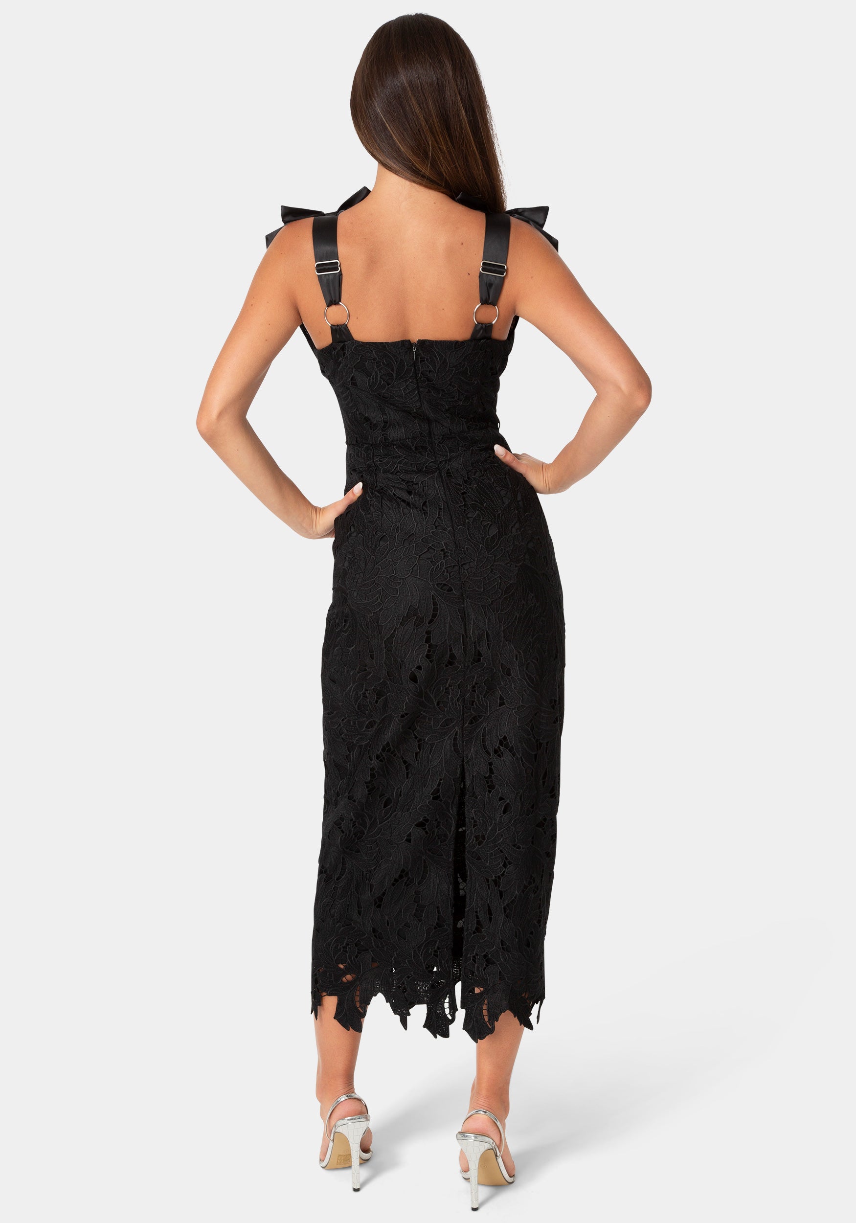 Bebe Women's Bow Strap Lace Midaxi Dress