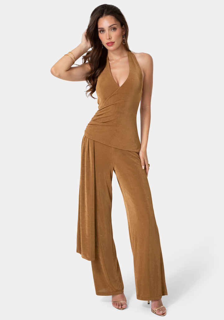 Other View-Slinky Drop Waist Halter Jumpsuit-Bronze