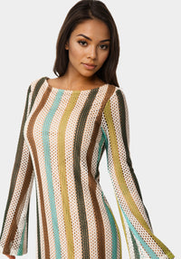 Other View-Striple Long Sleeve Slim Dress-Blue Multi