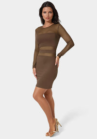 Side View-Illusion Mesh Mini Dress-Chocolate