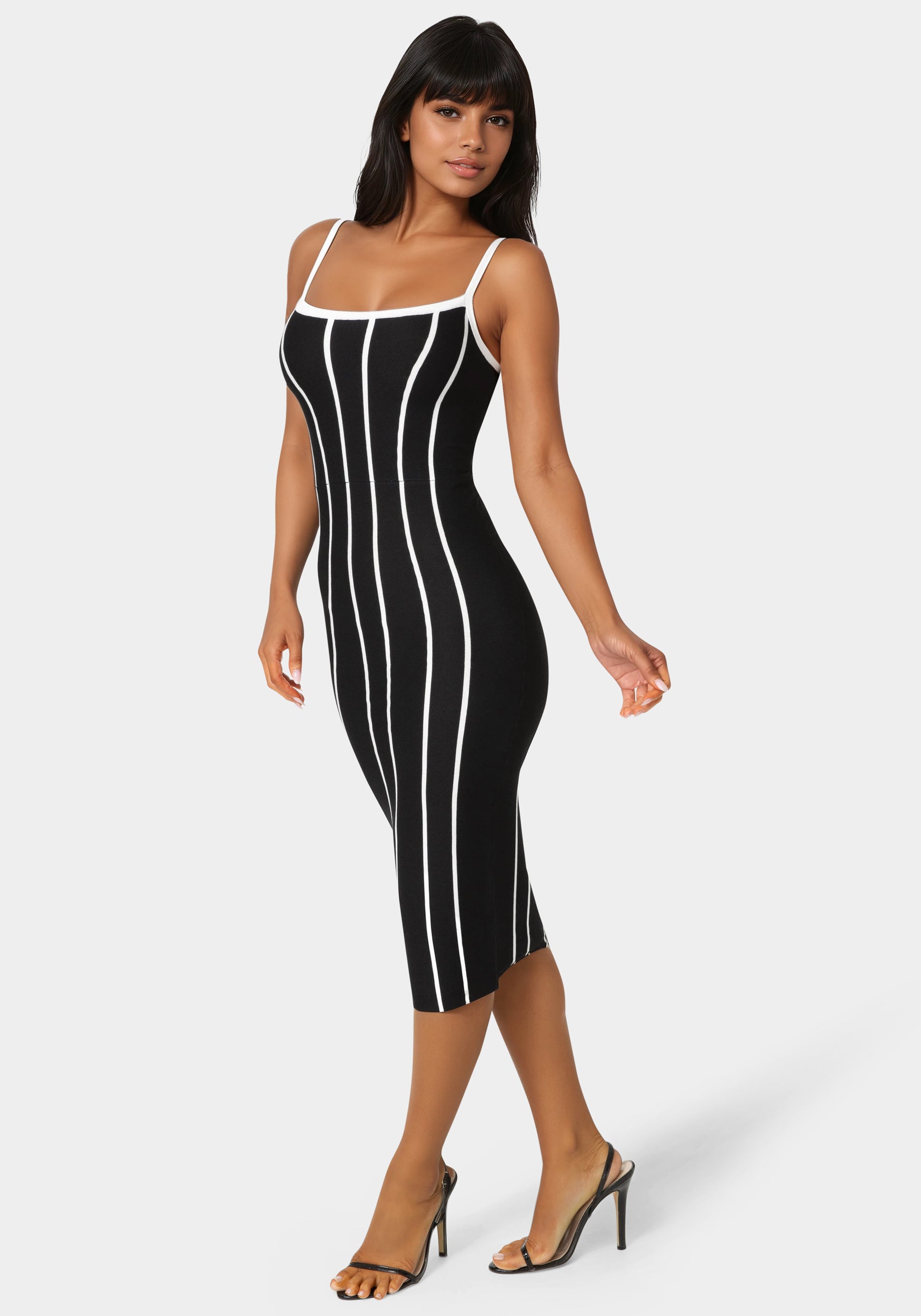 Bebe Women's Stripe Knit Bodycon Midi Dress
