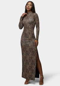 Side View-Open Back Chain Maxi Dress-Leopard