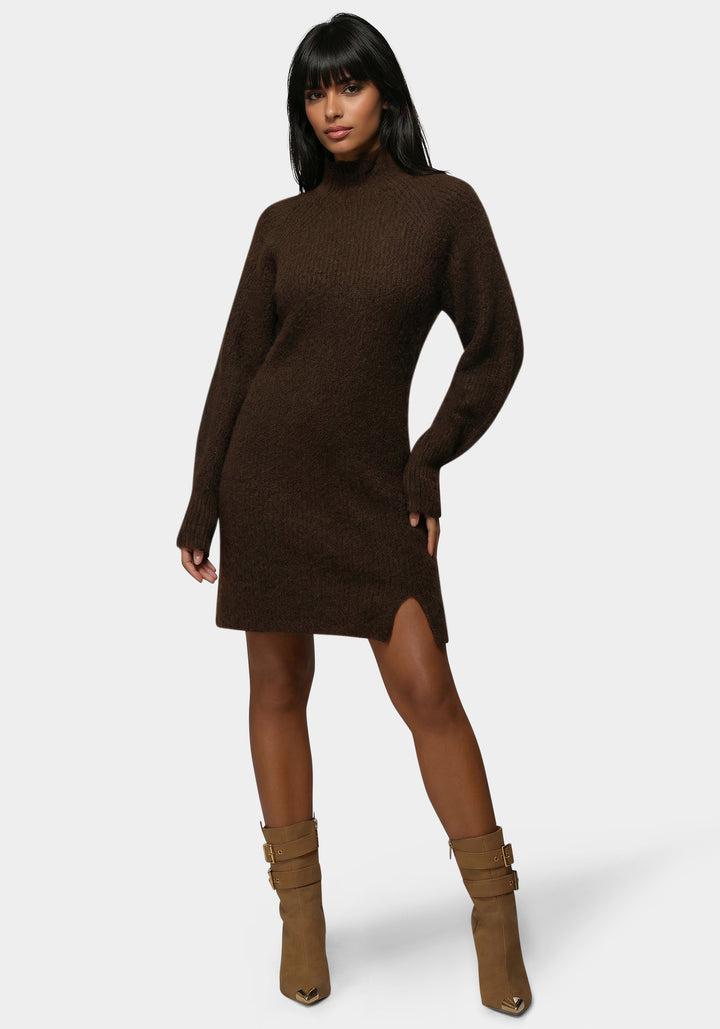 Front View-Oversized Sweater Dress-Chocolate