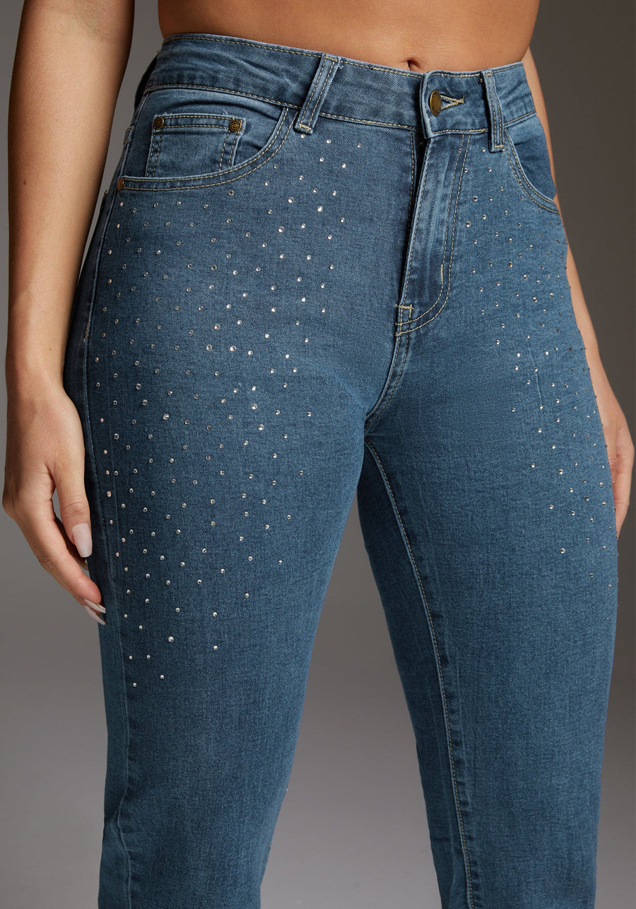 The Skinny With Rhinestone Details Medium Wash - bebe
