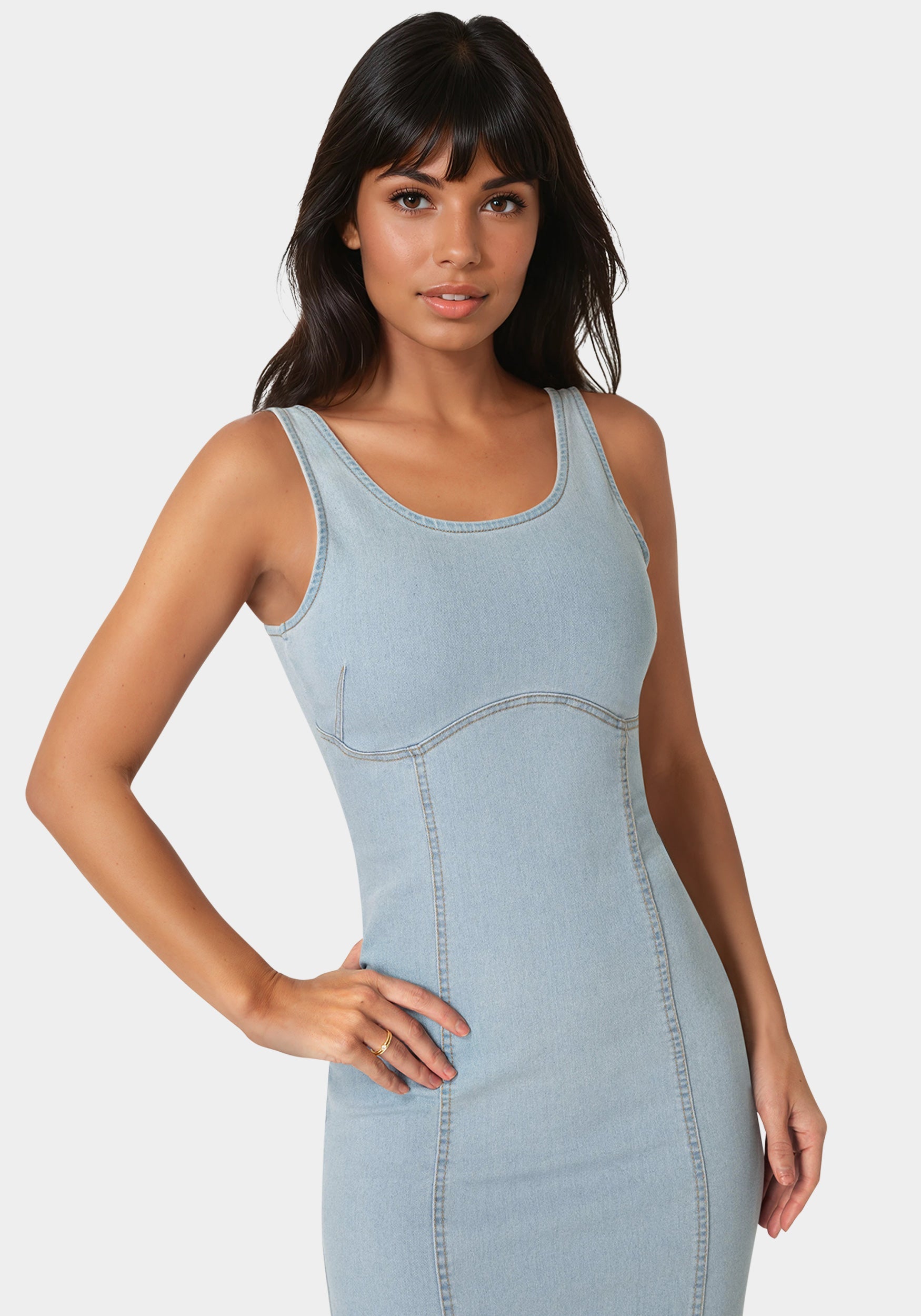 Detail View-The Slim Dress-Stone Blue