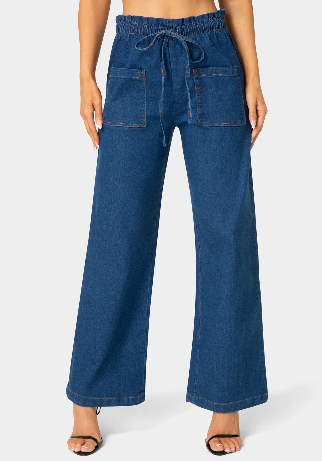 Front View-The Easy Pocket Pant-Medium Blue