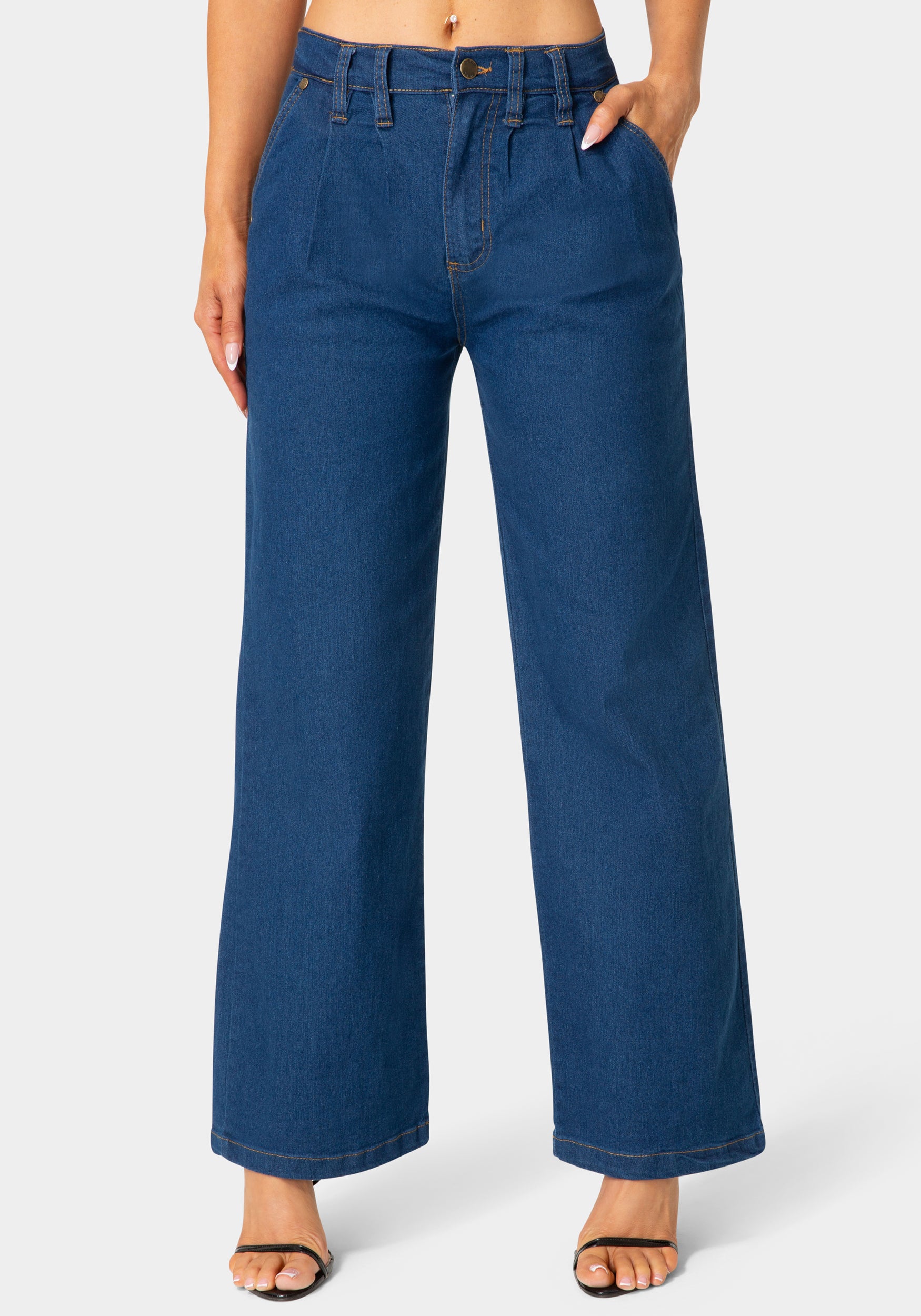 Front View-The Denim Slack-Medium Blue