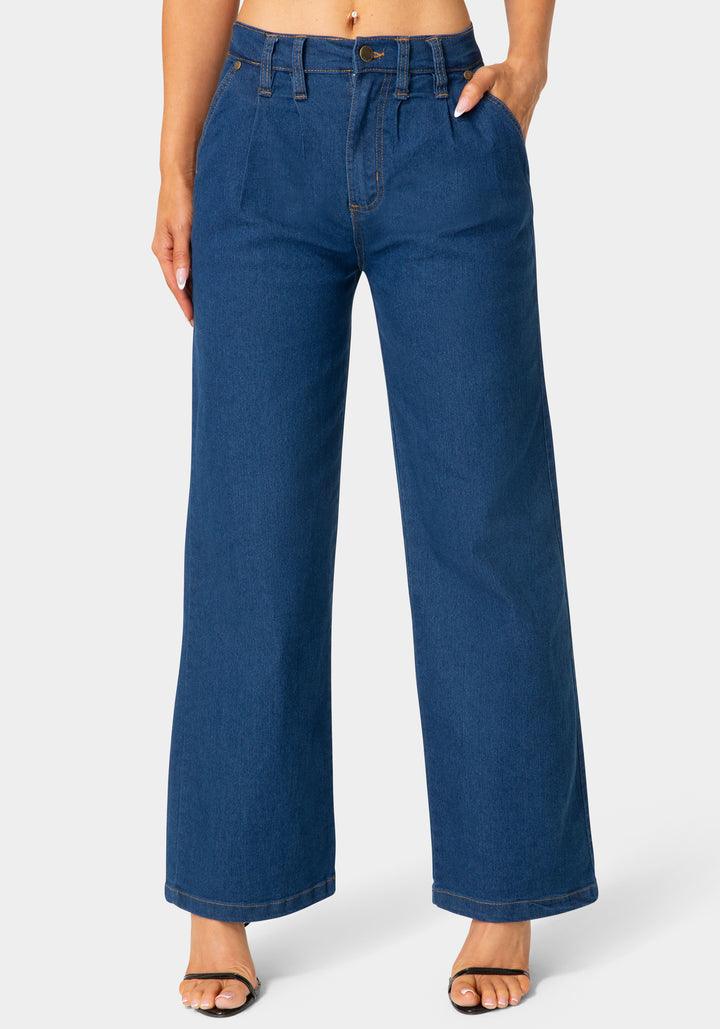 Front View-The Denim Slack-Medium Blue