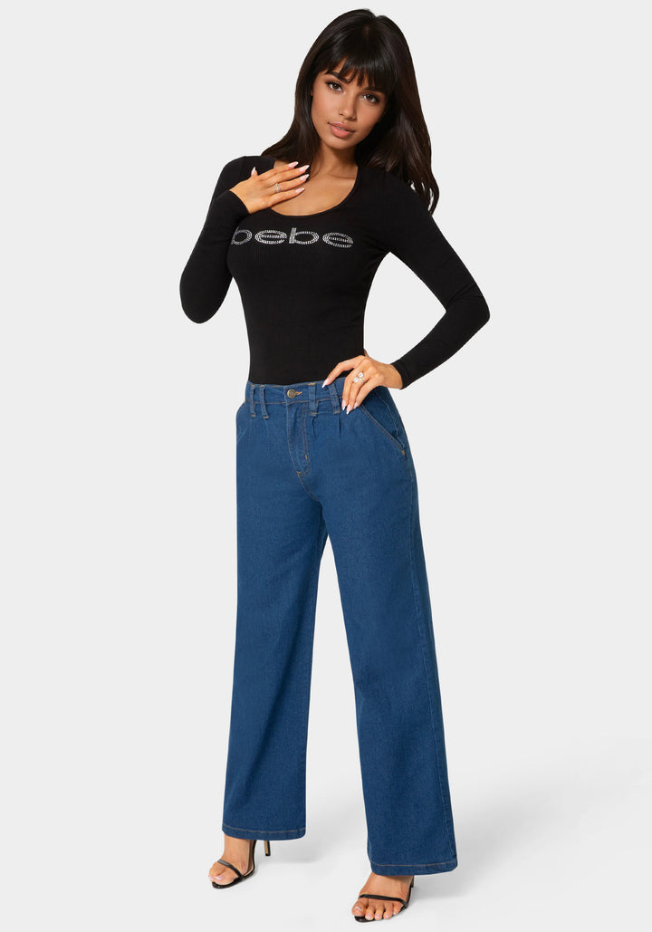 Side View-The Denim Slack-Medium Blue