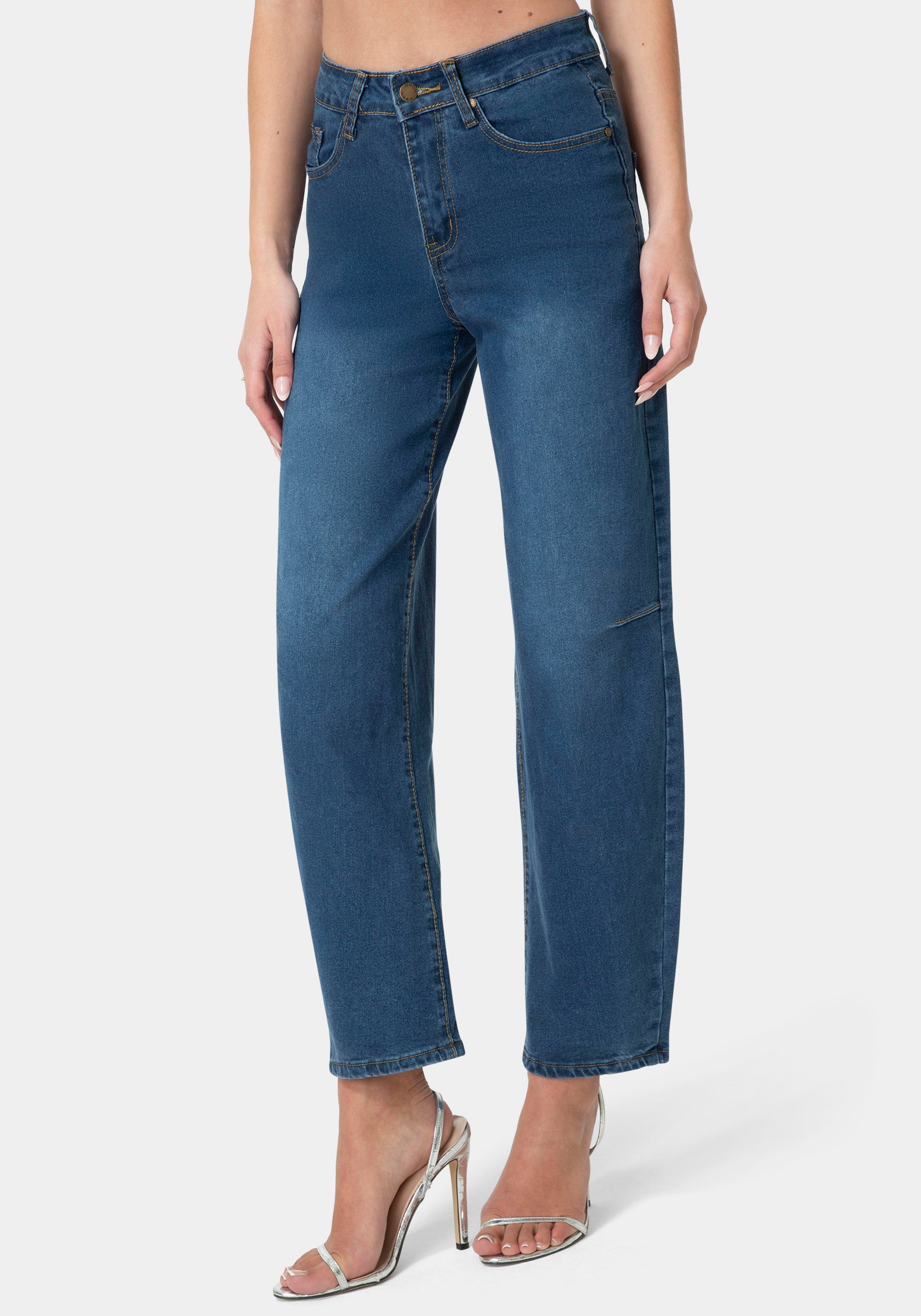 Front View-The Barrel Jean-MEDIUM BLUE