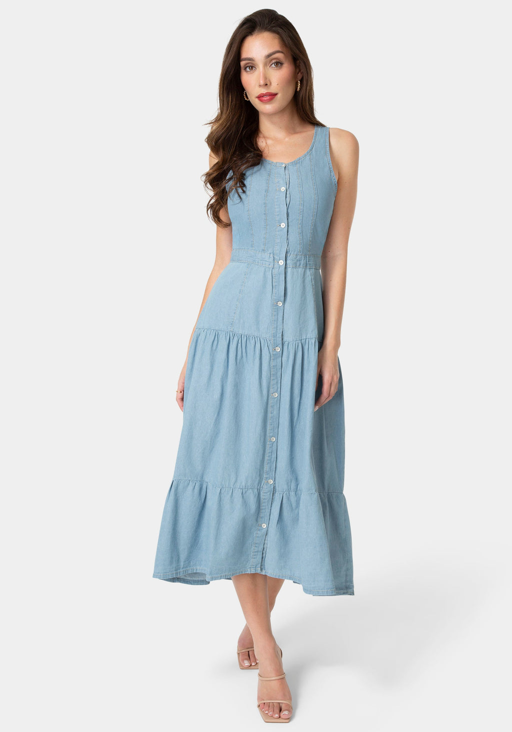 Front View-The Priery Dress-LIGHT WASH