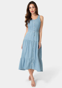 Front View-The Priery Dress-LIGHT WASH