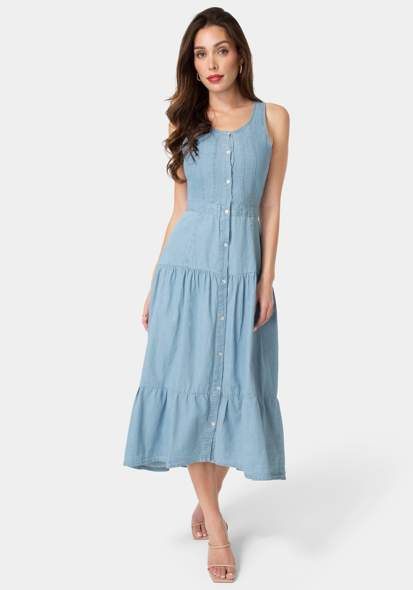 Front View-The Priery Dress-LIGHT WASH