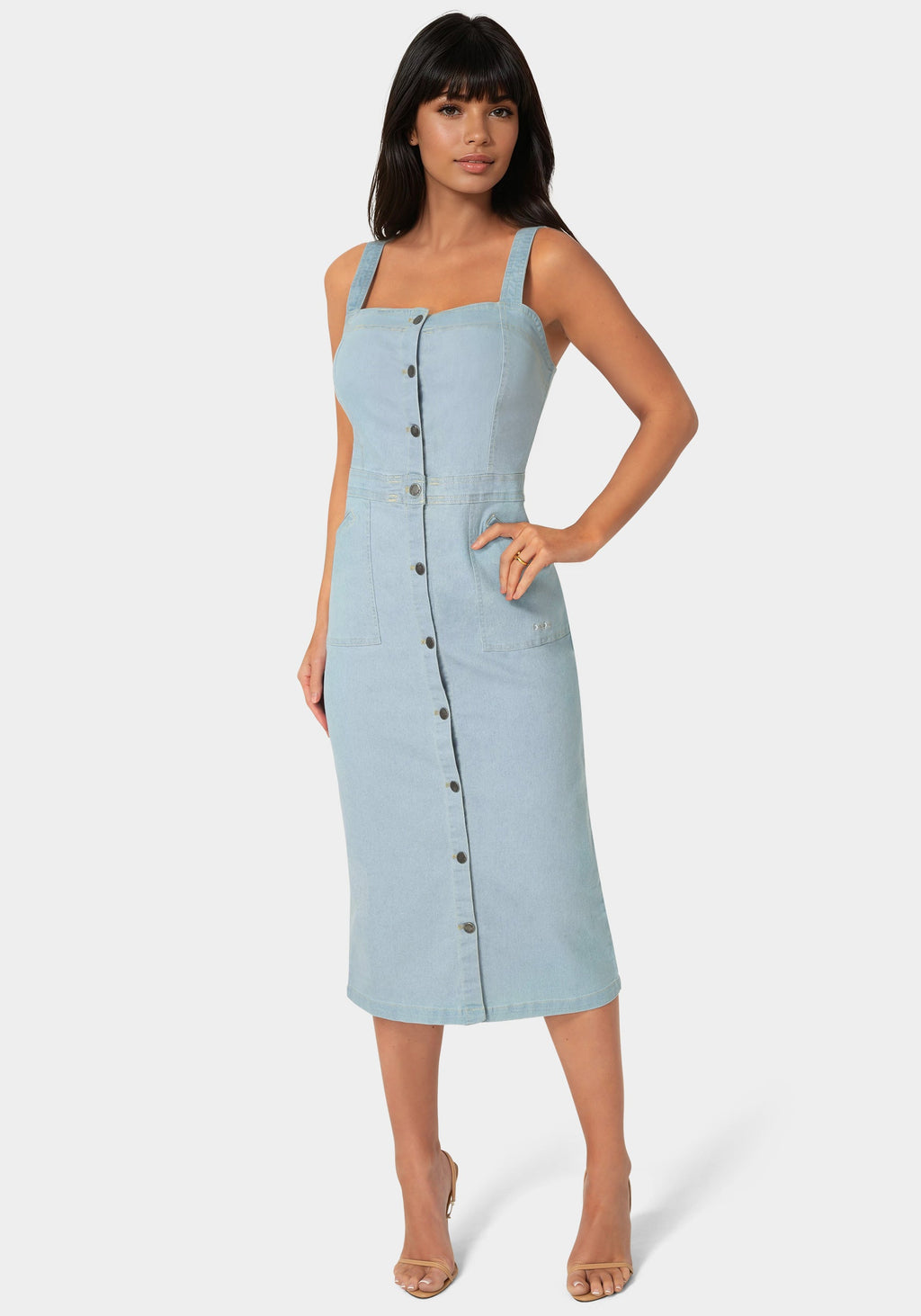 Front View-The Welted Dress-Light Wash