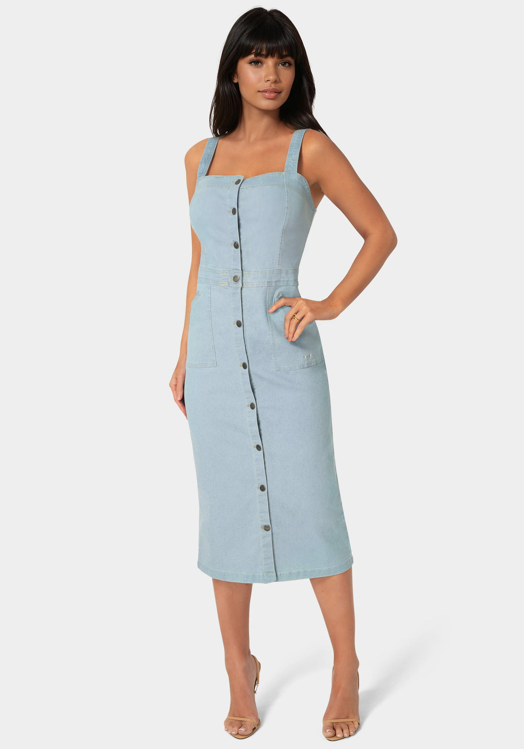 Front View-The Welted Dress-Light Wash