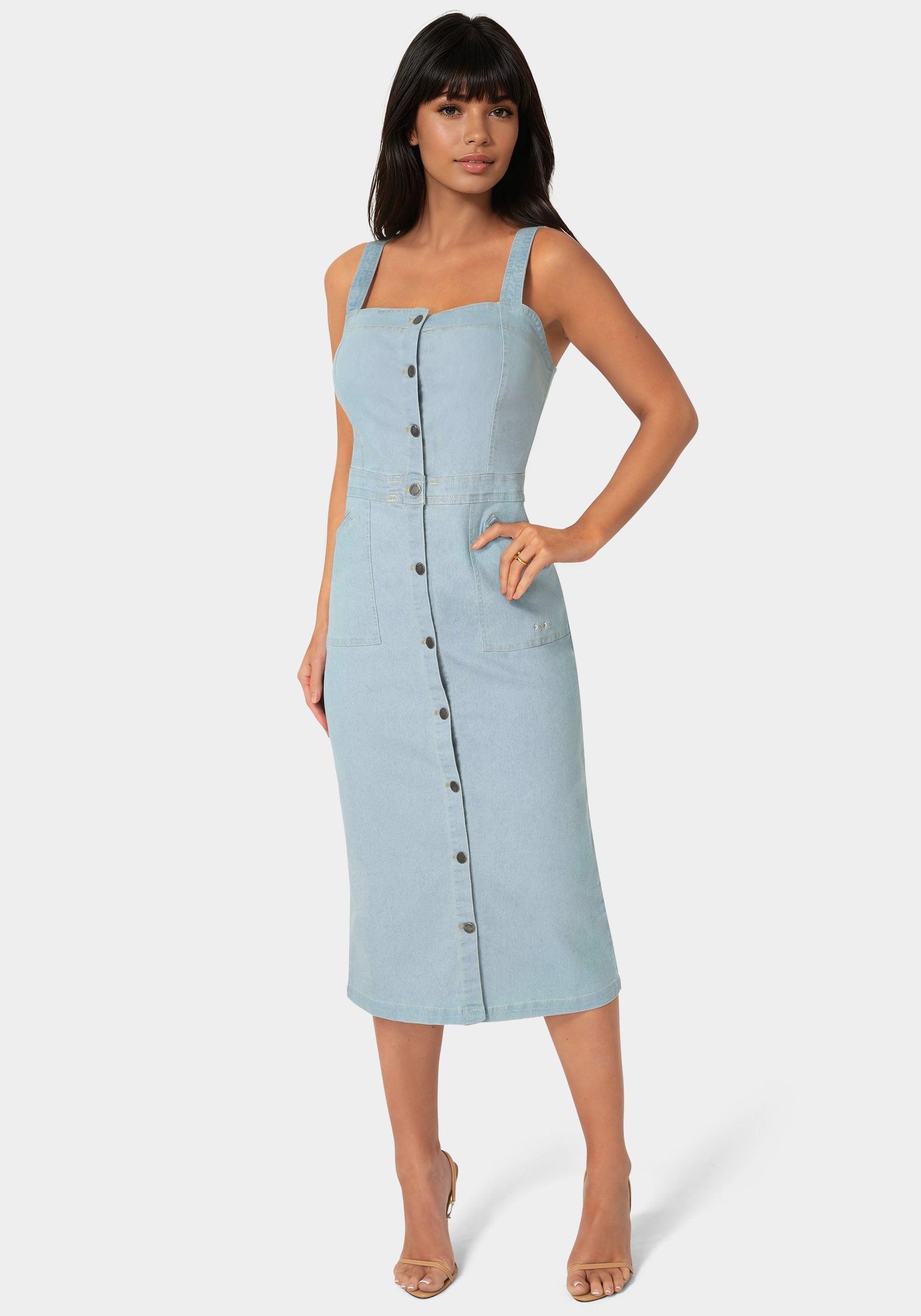 Front View-The Welted Dress-Light Wash