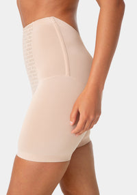 Side View-Hi-Waisted Shaping Shorts - Tummy Control Shapewear-SOFT NUDE