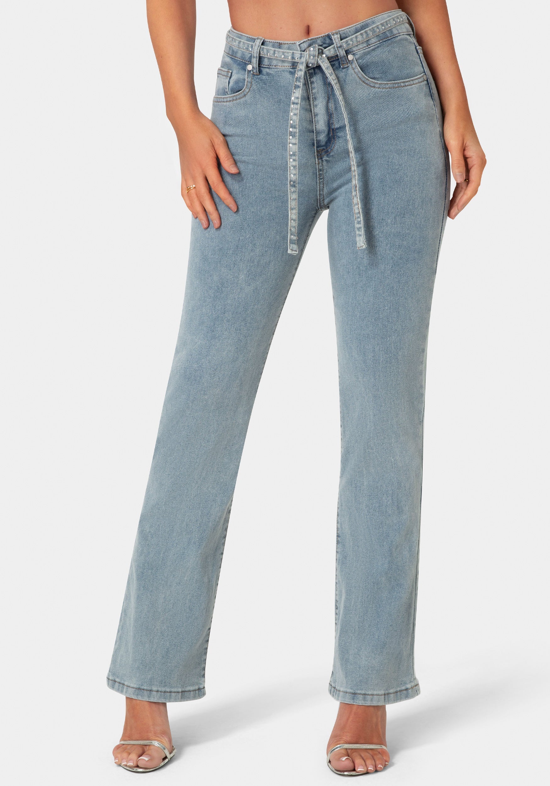Front View-The Sparkle Tie Jean-Light Acid Wash