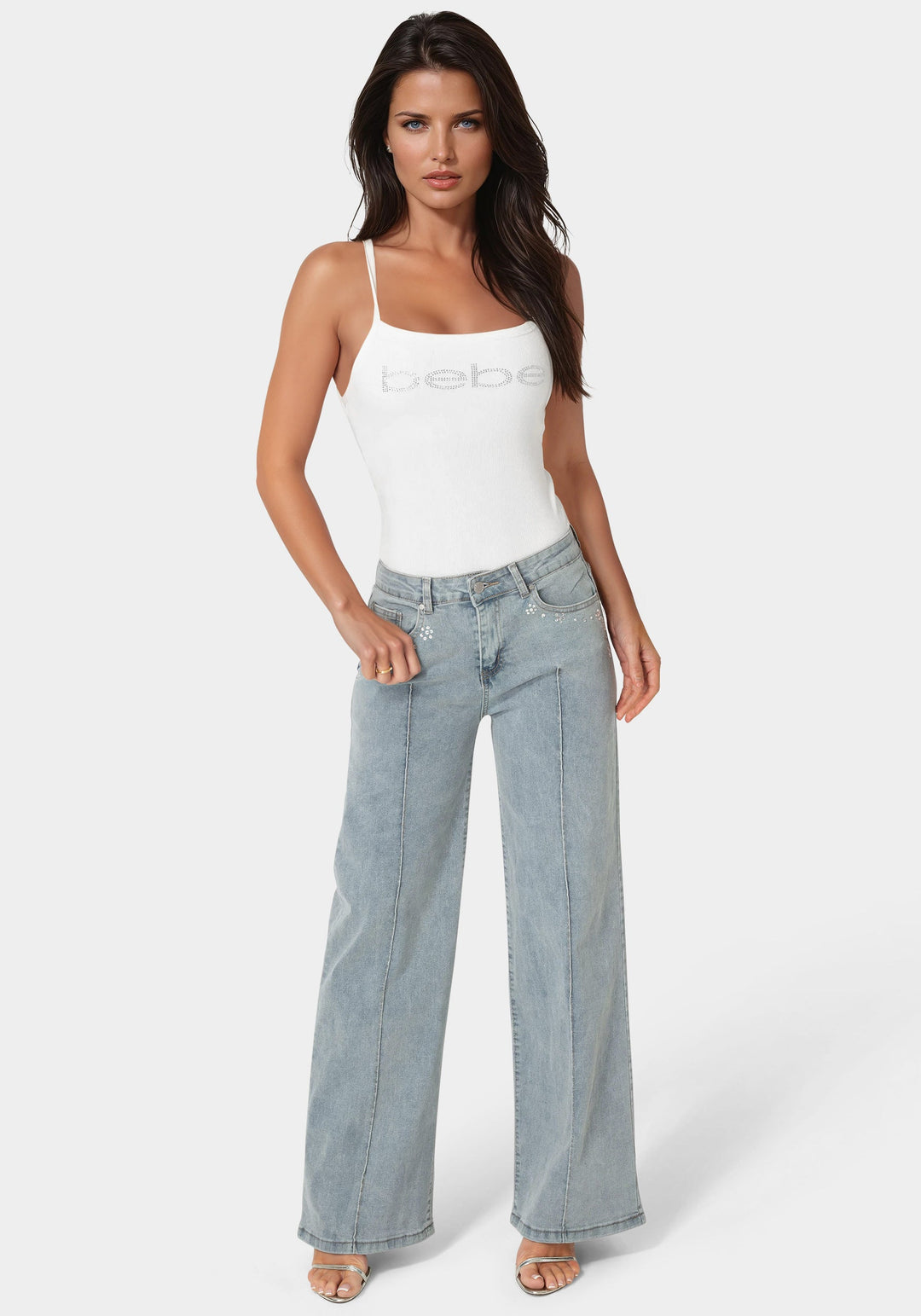 Front View-The Jeweled Jean-Light Acid Wash