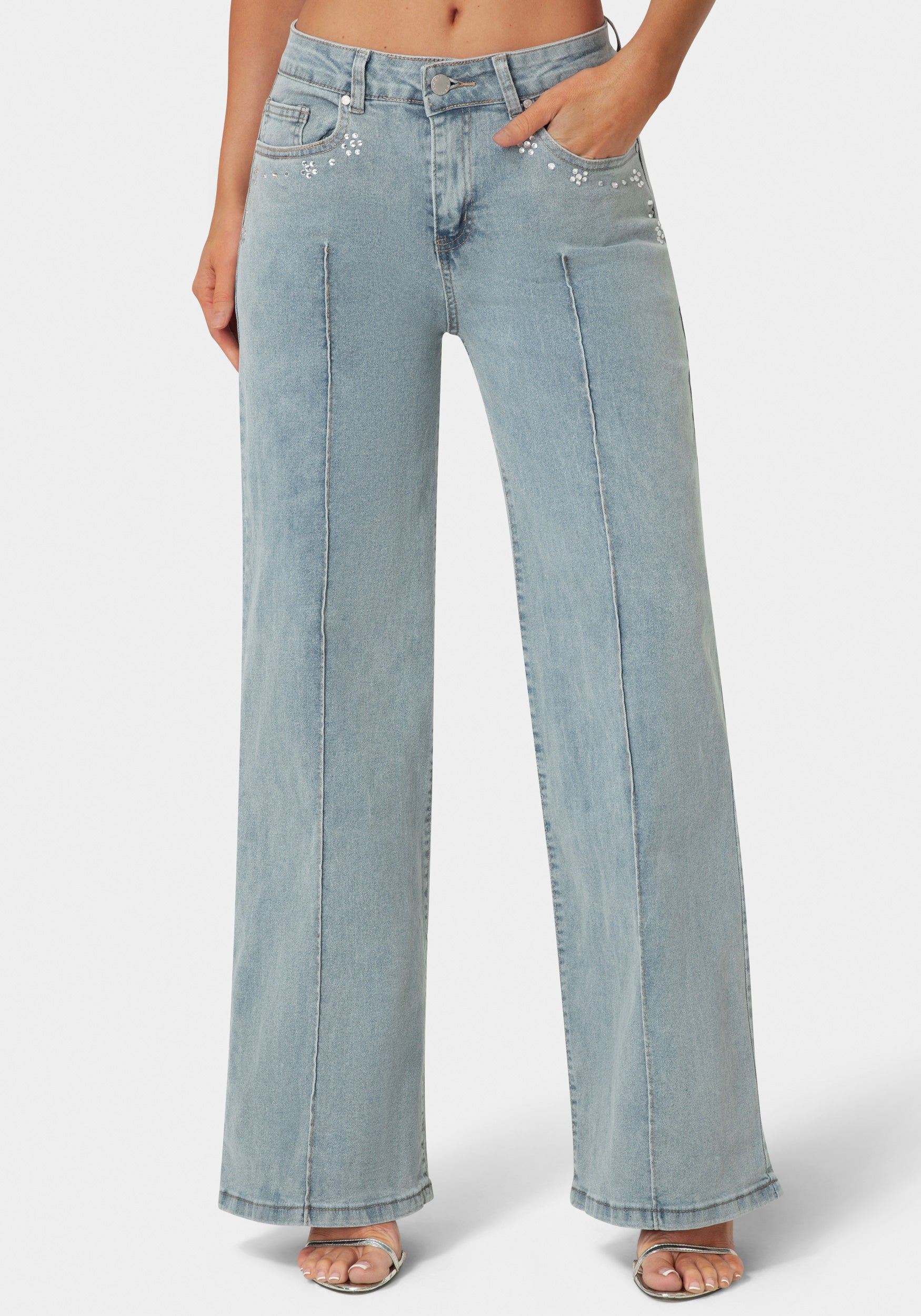 Detail View-The Jeweled Jean-Light Acid Wash