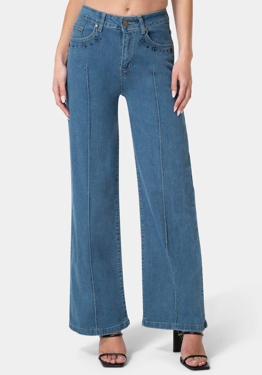 Front View-The Jeweled Jean-MEDIUM BLUE