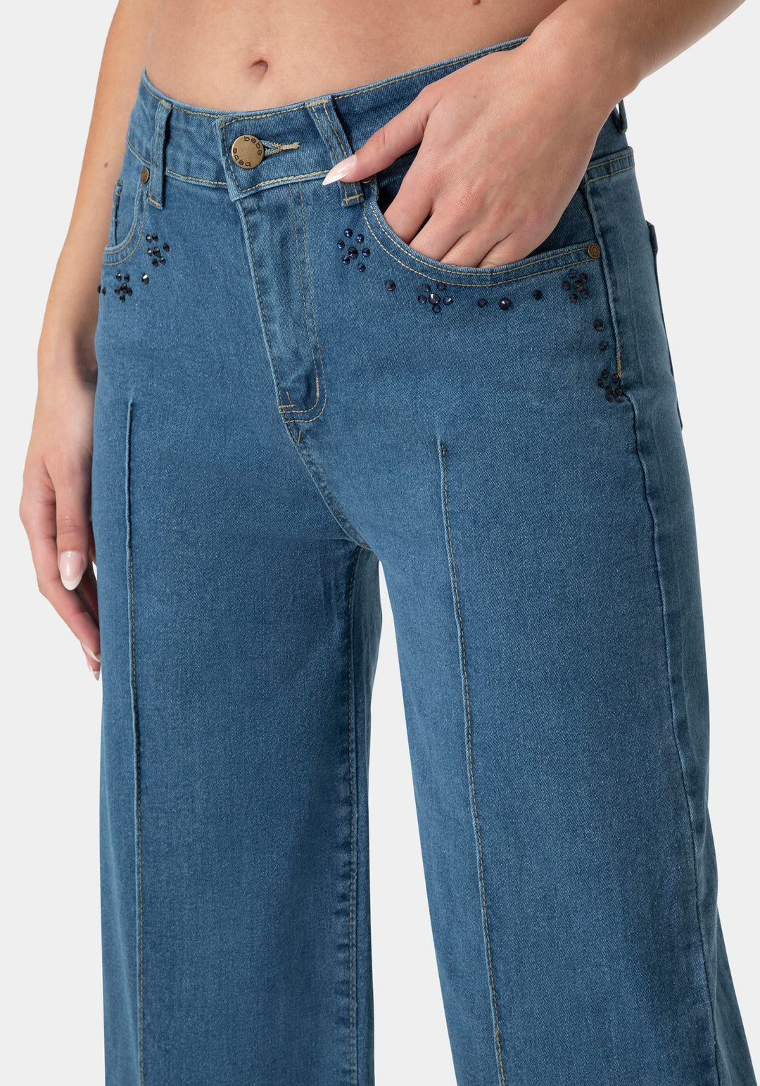 Side View-The Jeweled Jean-MEDIUM BLUE