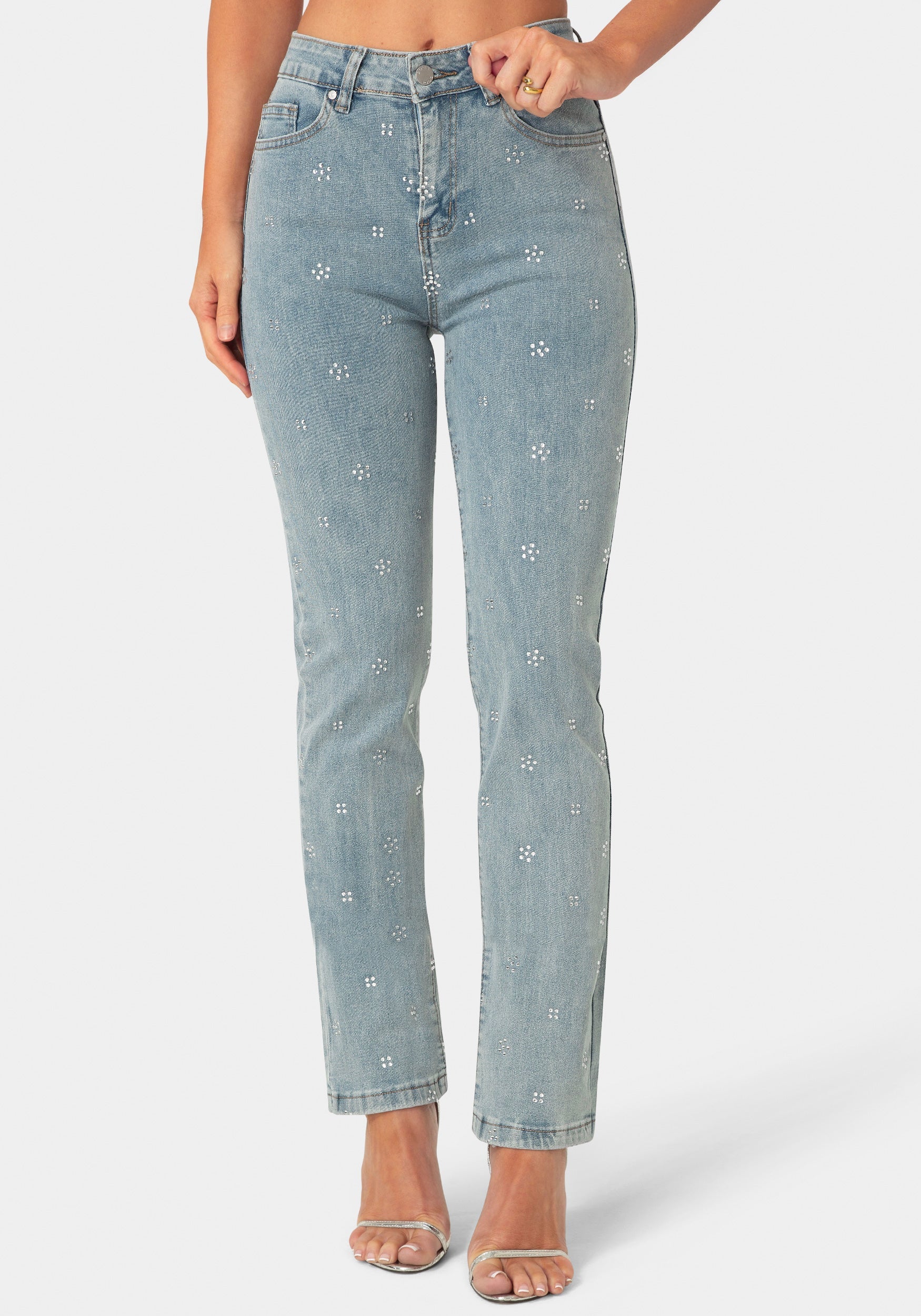 Front View-The Rosette Jean-Light Acid Wash
