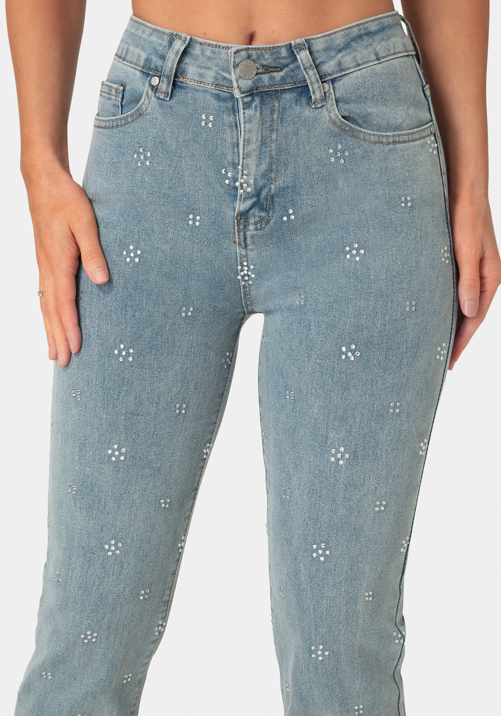 Side View-The Rosette Jean-Light Acid Wash